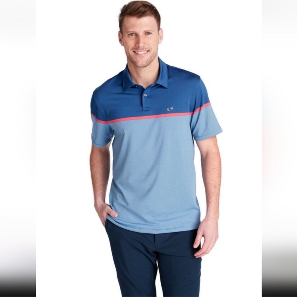 Vineyard Vines  Performance Caneel Bay Striped Men's X-Large Navy Red Polo Shirt